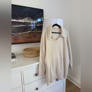 Grade & Gather Cream Long Sleeve Collared Knit Sweater Dress